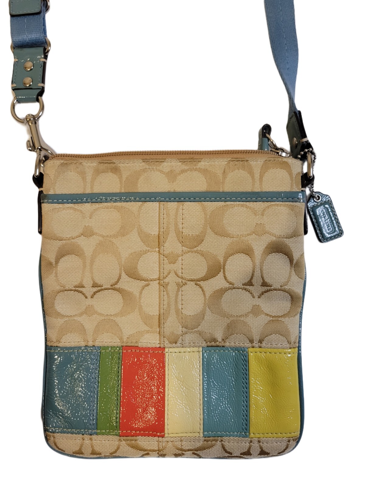 Coach Beige Blue Jacquard Hamptons Weekend Multicolor Stripe Swingpack Crossbody image 2
