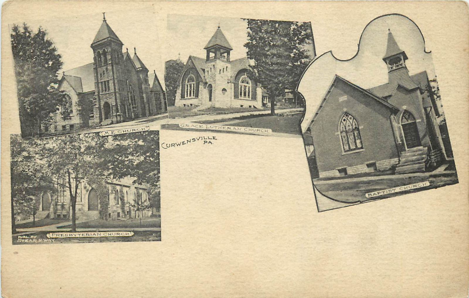Multiview Postcard Curwensville PA Churches M.E. Lutheran Baptist Presbyterian eBay