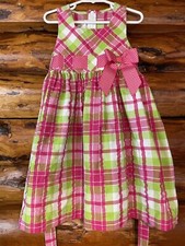 Bonnie Jean Pink Plaid Girls Sleeveless Dress With Bow Size 4