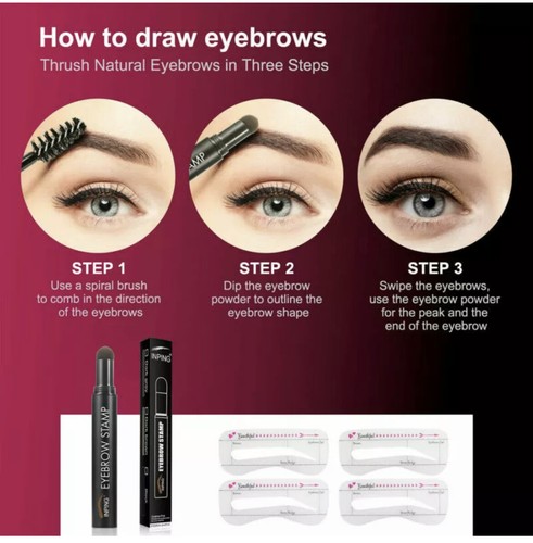 Waterproof Eyebrow Stamp Shaping Kit Eye Brow Power Stencils Definer Makeup Set - Picture 5 of 25