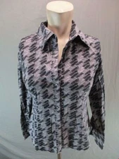 Attention Size S Womens Gray/Black Long Sleeve Basic Button-Up Shirt Top GR6734