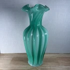 FENTON SPIRAL OPTIC MELON VASE #3161 STEIGEL GREEN OVERLAY 11 ¼” TALL