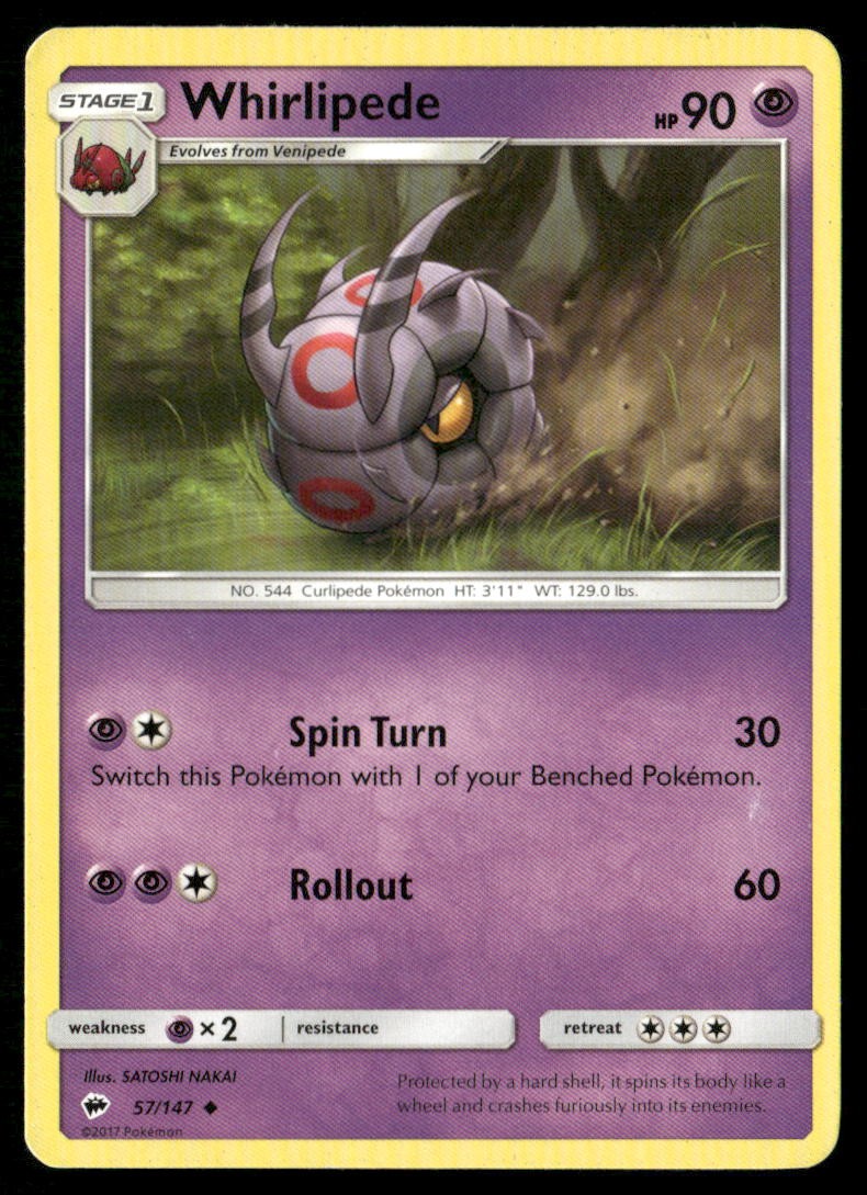 Whirlipede 57/147 Uncommon Burning Shadows Pokemon Heavily Played