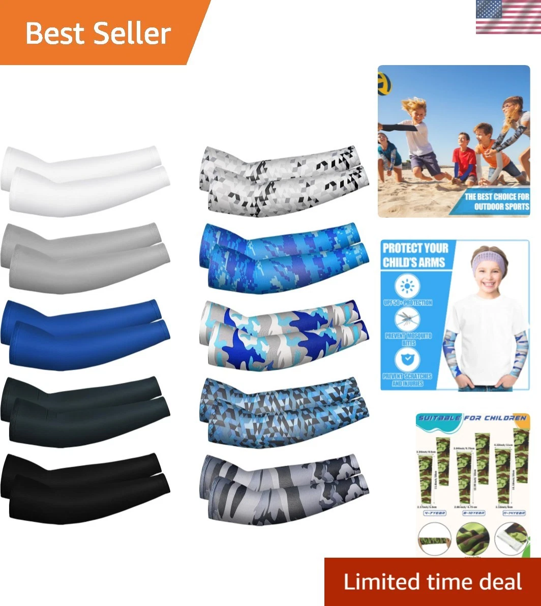 10 Pairs Arm Sleeves for Kids Youth Basketball Football Baseball UV Sun Prote...