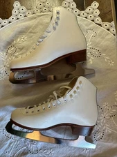 Riedell Women's Ice Figure Skates White Sz 6 Sheffield MK Blades Red Wing