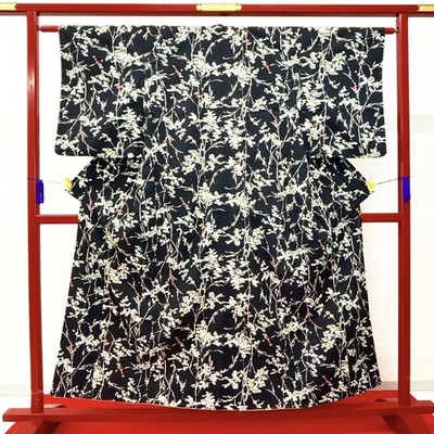 Japanese Kimono 'KOMON' Polyester/Black/Traditional/History/Length:156cm N950