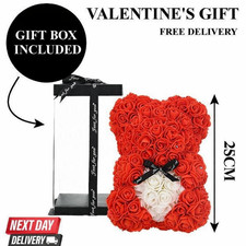 25cm Rose Bear with Transparent Gift Box | Valentine's Gift Next Day Delivery