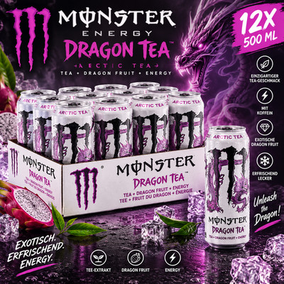 Monster Dragon Tea Arctic Tea 12x 500ml Energy Drink Dragon Fruit 12er Pack