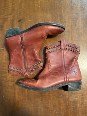 Frye Boys Bud Size 3.5 Red Leather Studded Ankle Western Boots 