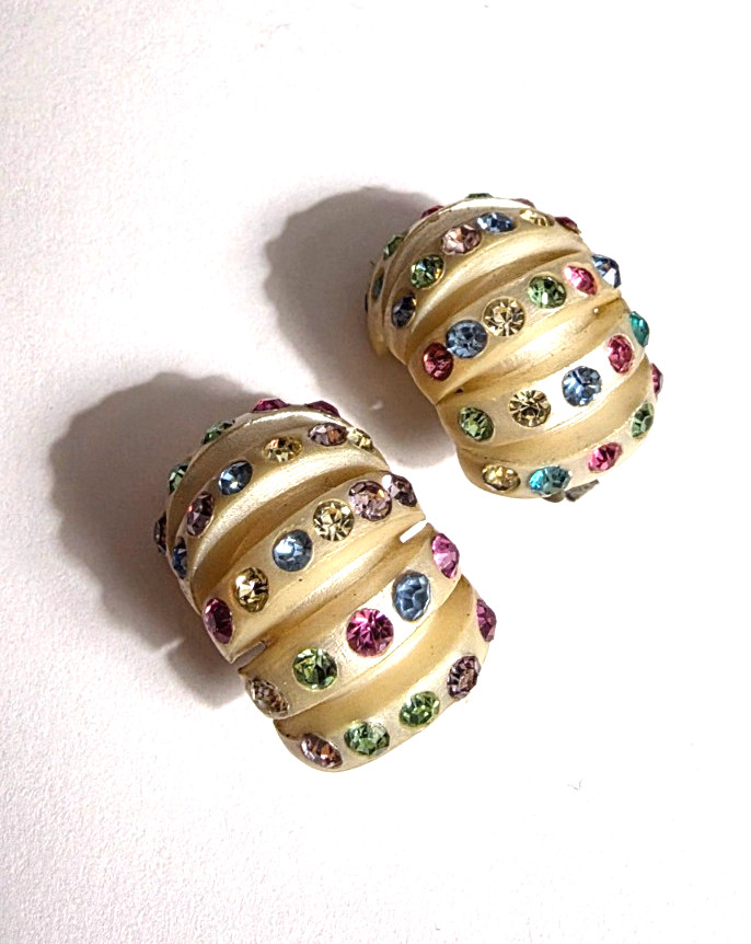 Multi-Colored Rhinestone Molded Celluloid Half Ho… - image 1
