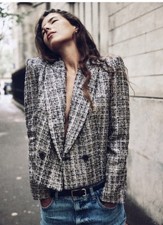 ZARA PLAID CROPPED TEXTURED TWEED JACKET BLAZ...