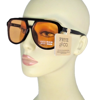 FRYE AND CO. Glossy Black Plastic Aviator Sunglasses Amber  display picture 2