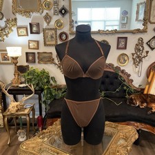 Y2k Vintage Victoria's Secret Brown Print Bikini mesh bra panties set B36/L