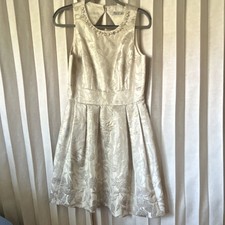 Eliza J Ivory Floral Jacquard Beaded Neck Fit & Flare Sleeveless Dress 8