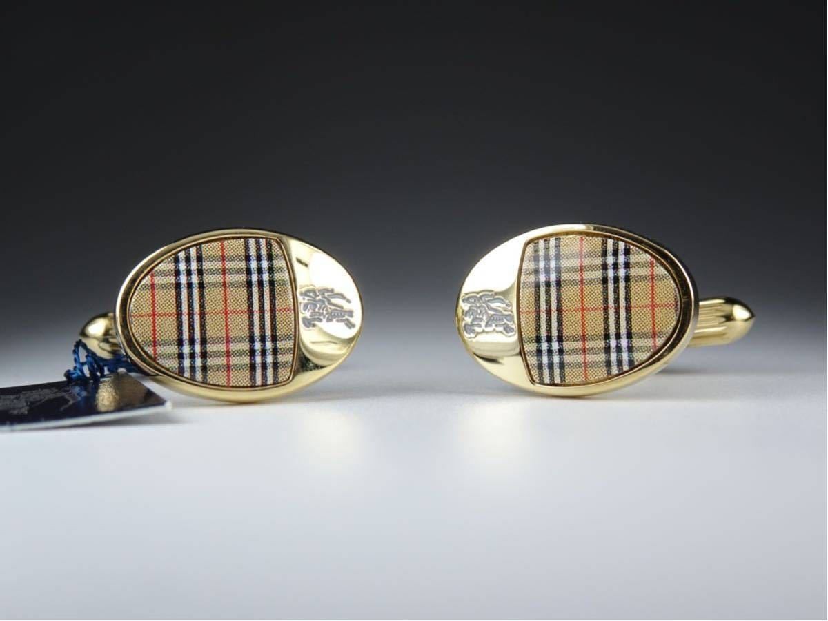 Burberry nova check pattern gold beige cufflinks … - image 2