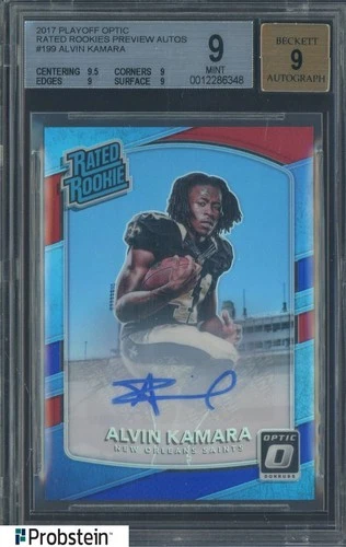2017 Donruss Optic Blue Prizm #199 Alvin Kamara RC 8/23 BGS 9 w/ 9 AUTO