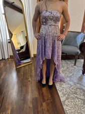 Sherri Hill Pageant Prom Gown Formal Purple Silk Gold/Silver sz6
