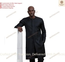 Black Mens Art Cotton Wedding Kurta Fancy Dress Traditional Kurta