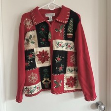 Heirloom Collectibles Women  s Vintage Patchwork Heart Knit Sweater Cottagecore M