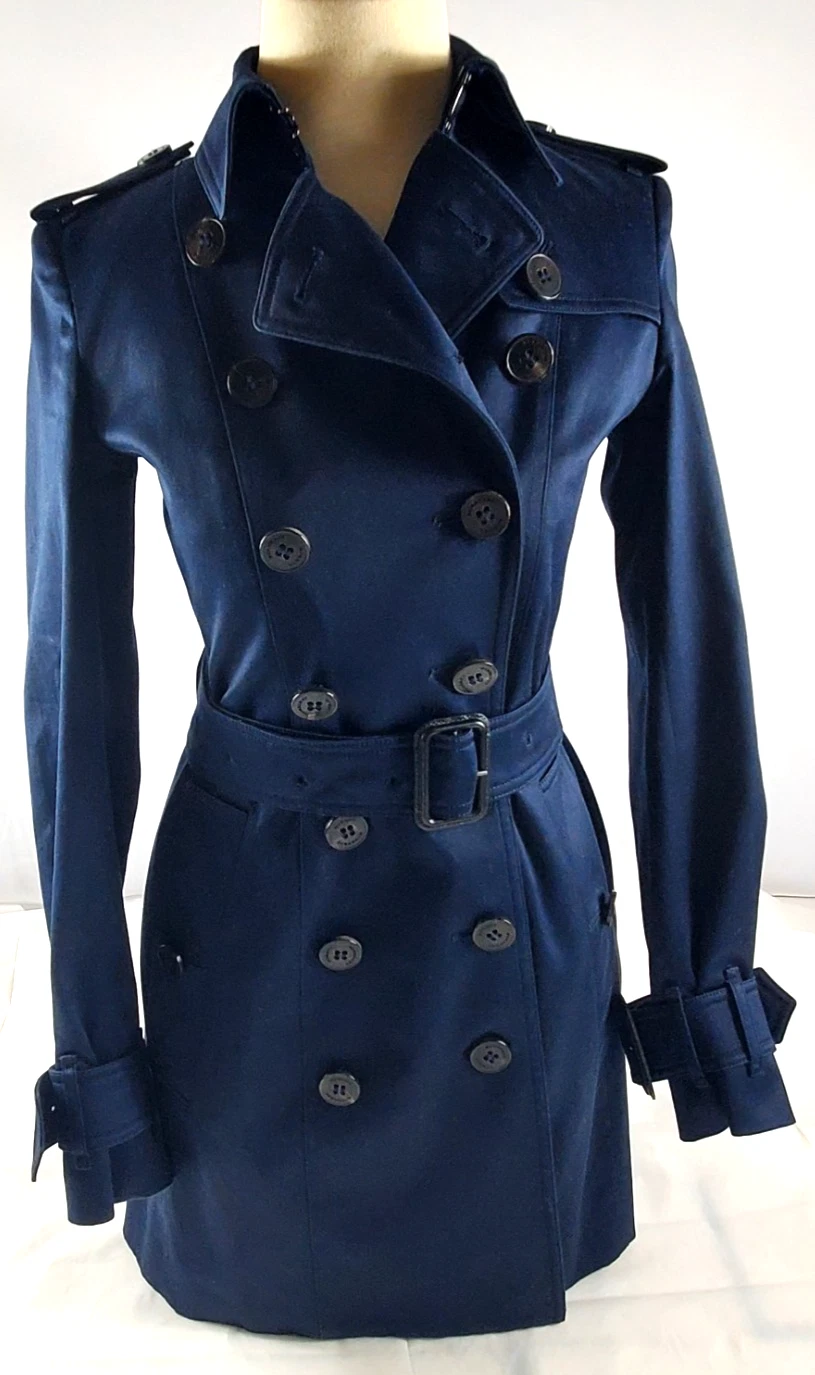 Burberry — Burberry London Navy Blue Cotton Blend Double-Breasted Coat - USA Size 4