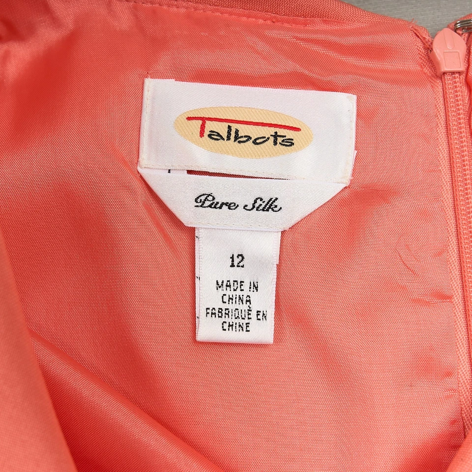 Talbots 真丝紧身连衣裙 12 码短袖荷叶边领橙色 — 第 4/4 张图片