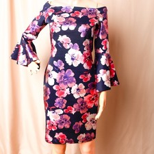 Olivia Matthews Bell Sleeve Bold Floral Sheath Dress Size 6 Made in USA 67191223