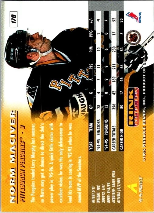 1995-96 Pinnacle #170 Norm Maciver Rink Collection - Image 2 of 2