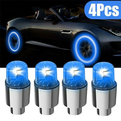Car Wheel Tire Tyre Air Valve Stem Blue LED Lights Lamps Caps Cover Accessories
