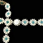 Vintage Daisy Cotton Lace Trim White 1" with 5/16" Aqua Blue Center 7 yards