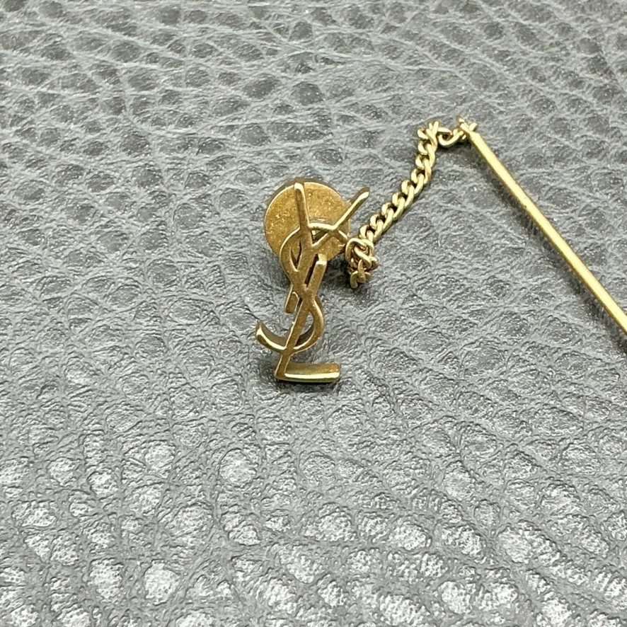 Vintage YSL Yves Saint Laurent Stick Pin Gold Tone Lapel Hat Tie Brooch 2.5" - Image 4 of 4