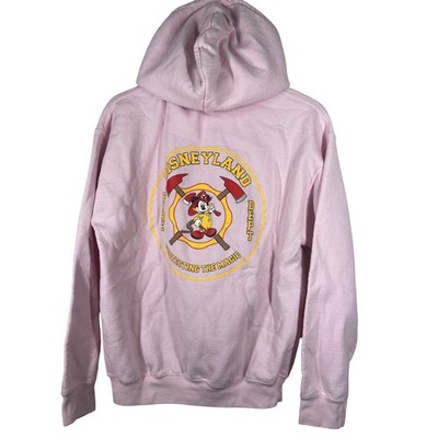 Disneyland Fire Dept Hoodie Pink Mickey Mouse Fireman Sweatshirt Medium