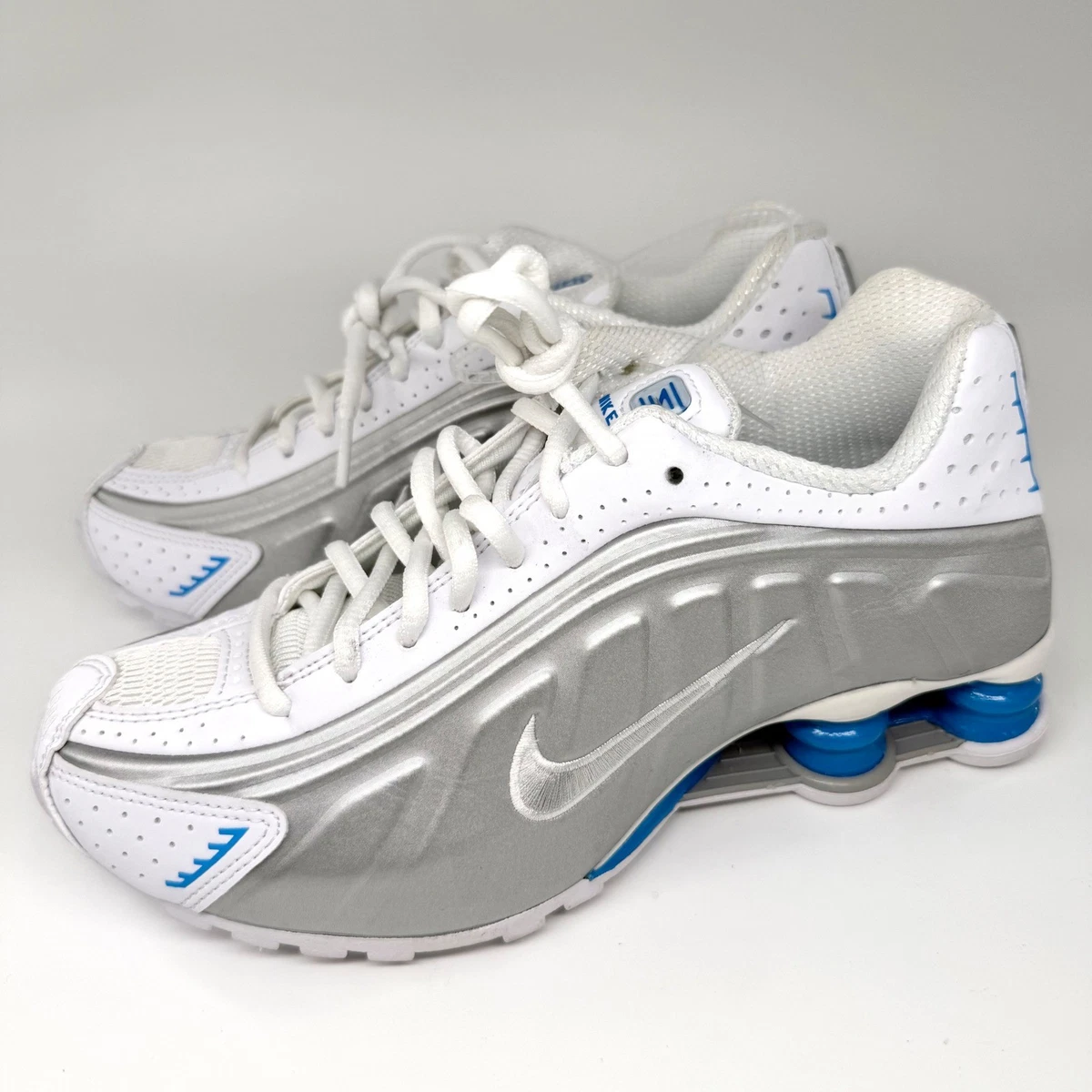 Nike Shox R4 White Metallic Silver Blue Hero W for sale | eBay
