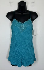 Y2K 90s Beaded Babydoll Tank Top Large Xhiliration Blue Crinkle Fairy NWT