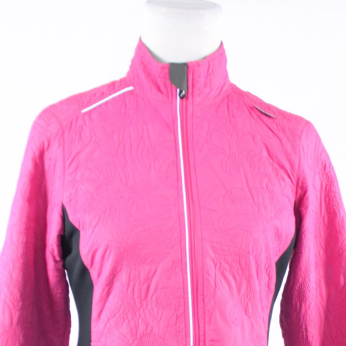 Bright pink black textured SAUCONY long sleeve fleece jacket S