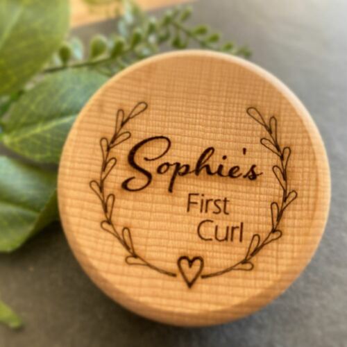 Personalised First Curl Box | Kids Wooden Keepsake Engraved Trinket Pot - Afbeelding 1 van 3