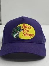 Bass Pro Shops Hat Snapback OS Purple Logo Mesh Trucker Gone Fishing Outdoor Cap