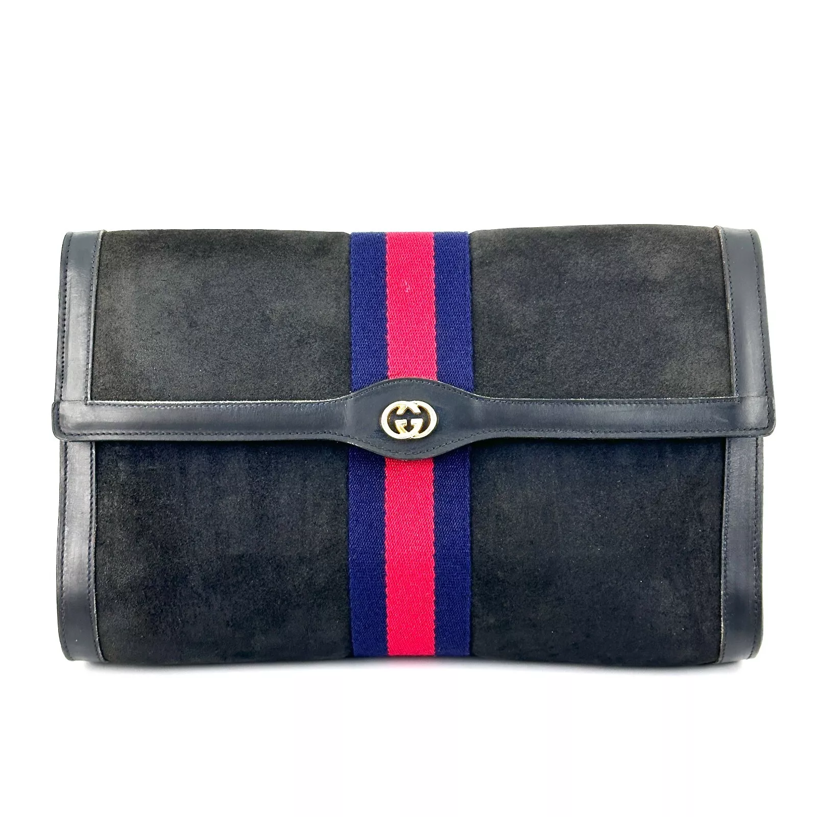 Sac pochette vintage GUCCI ligne sherry cuir daim noir authentique #566