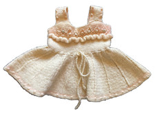 VIN. Hand Knitted 1950-60's PINK  Blue Creamy Baby Girl 6-9months Dress-S