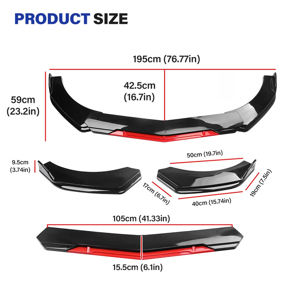 For BMW Front Bumper Lip Spoiler Splitter 78.7" Side Skirt Rear Lip Strut Rods - Image 3 of 4