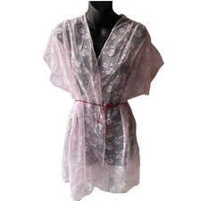 Vintage 80s Coquette Girl Pink Lace Dust Jacket Short Neglig e Robe Women  s M