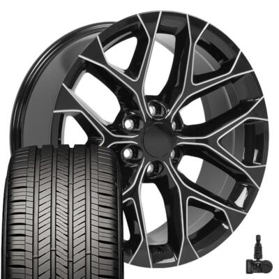 Milled Black Snowflake 22'' Wheels Goodyear Tires TPMS Fit Cadillac GMC Chevy