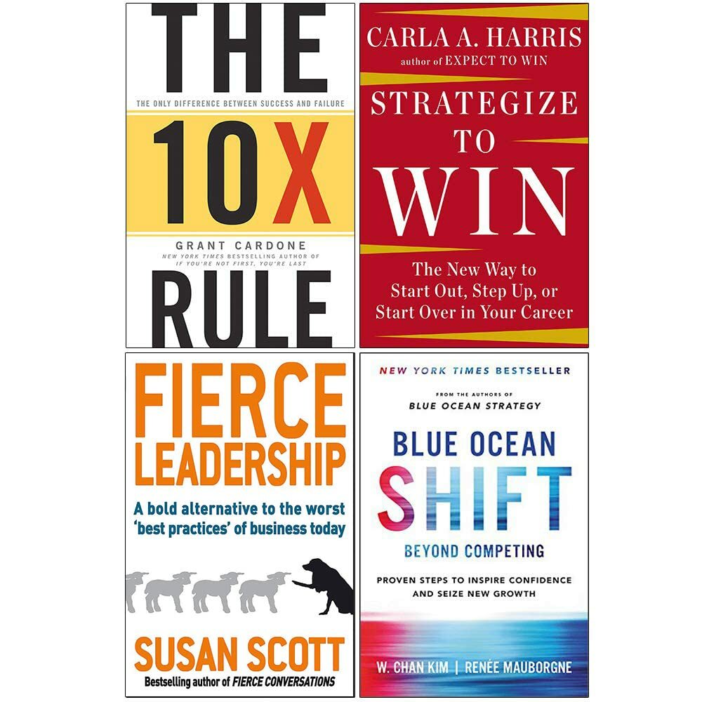 10X Rule, Strategize to Win, Leadership Gap, Blue Ocean 4 Books Collection Set