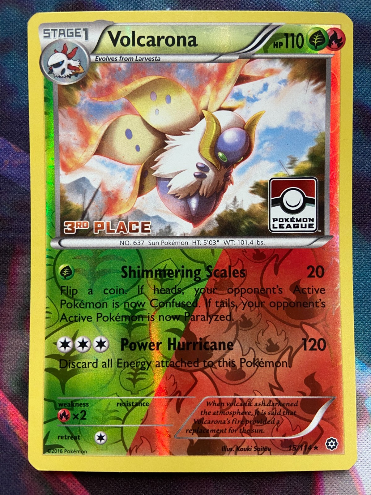 Pokemon TCG Steam Siege Volcarona 15/114 - 3RD PLACE Stamped Pokemon League