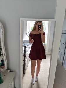boohoo burgundy dress