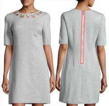 Anthropologie Eliza J Shift Dress Gray Embellishment Rhinestones Beads Back Zip