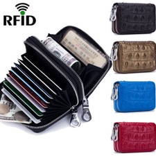 RFID Credit Card Holder Zipper Card Case Small Leather Wallets for Women Men