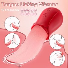 Waterproof Tongue Oral Clit Licking Rose Vibrator G-Spot Dildo Sex Toy For Women