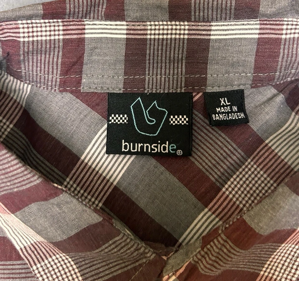 Camisa Burnside Para Hombre XL Roja Gris Manga Larga Abotonada Ligera Abotonada Foto 2 de 4