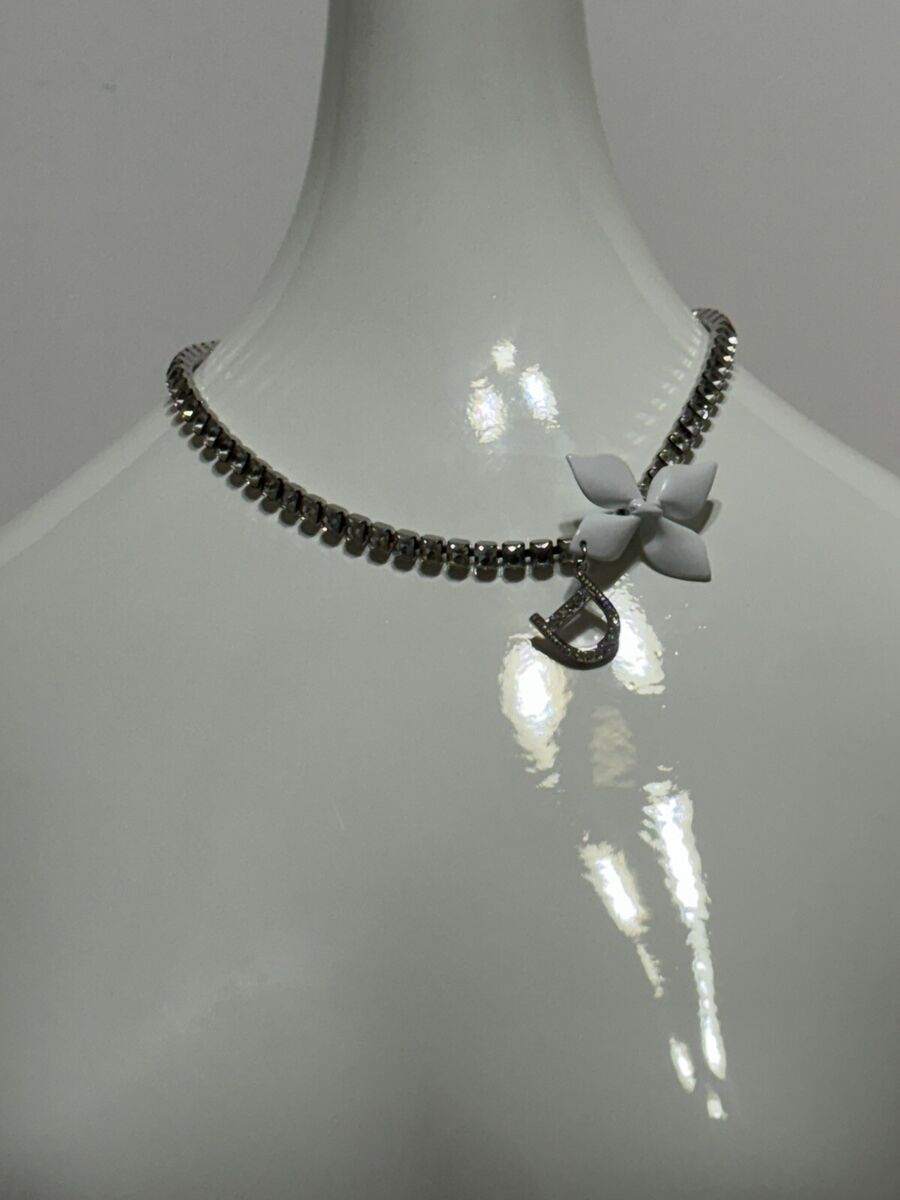 Vtg CHRISTIAN DIOR BY JOHN GALLIANO SILVER CRYSTAL D LOGO Vtg CHRISTIAN DIOR BY JOHN GALLIANO SILVER CRYSTAL D LOGO