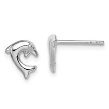 .925 Sterling Silver Kid's Rhodium Plated Dolphin Post Earrings 8mm x 7mm